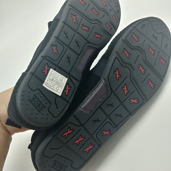 NEW BOBS Skechers | black leather suede shoes slip on rhinestone shoes black 11 - Picture 8 of 14